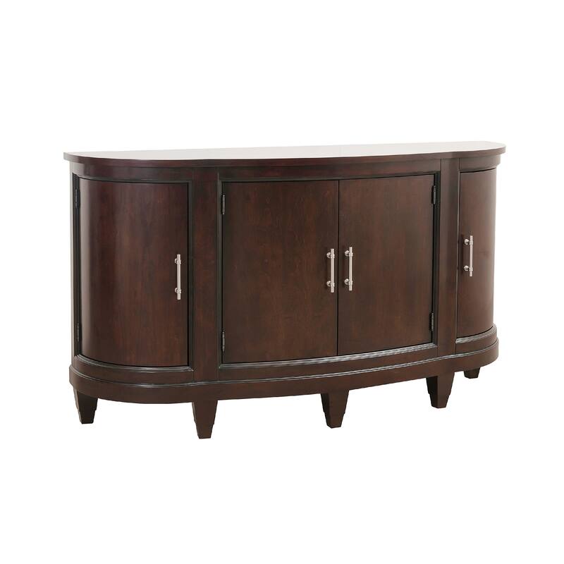 Orom Curved Sideboard Buffet Server, 4 Doors Cherry Brown, 66 Inch