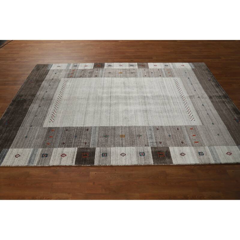 Hand Knotted Oriental 100% Wool Carpet Tribal Tribal Greys & Charcoal Gabbeh Area Rug - 7' 7'' X 5' 5''