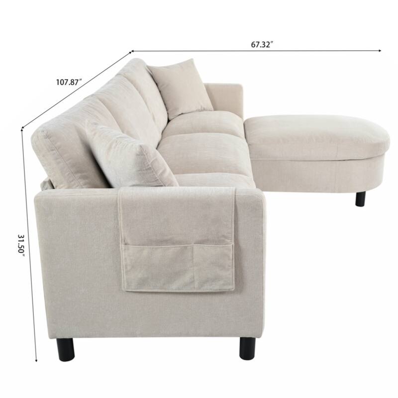 Sectional Sofa Couch With 1 Ottoman,Seat Cushion and Back Cushion Removable