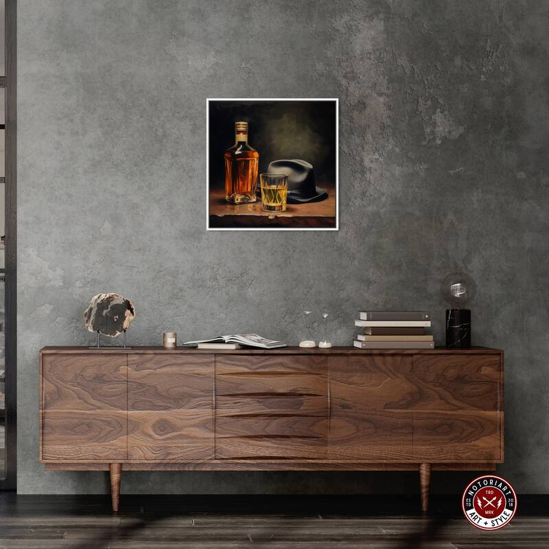 Notoriart Whiskey And Vintage Hat Framed Bar Cart Art For Men