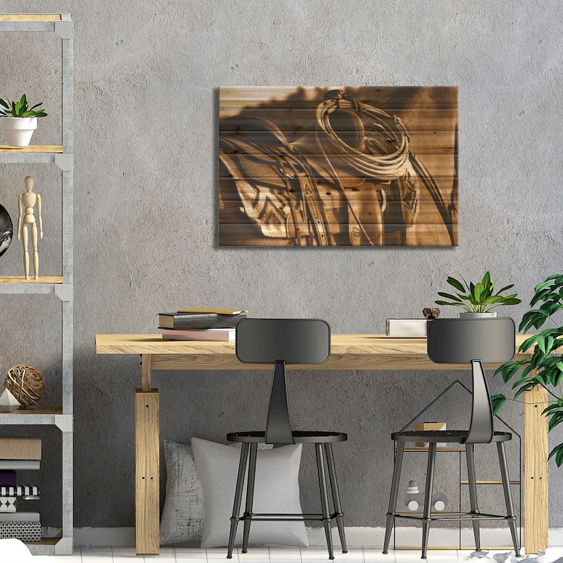Western Saddle Print On Wood by Rhonda Thompson - Multi-Color