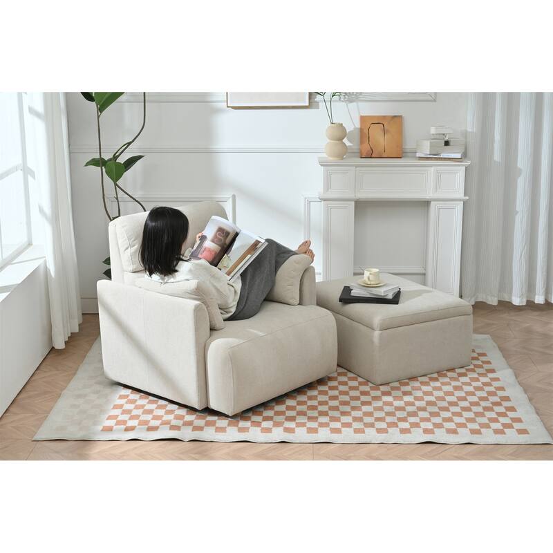 GDFStudio - Oversized 35" Accent Chair with Storage Ottoman