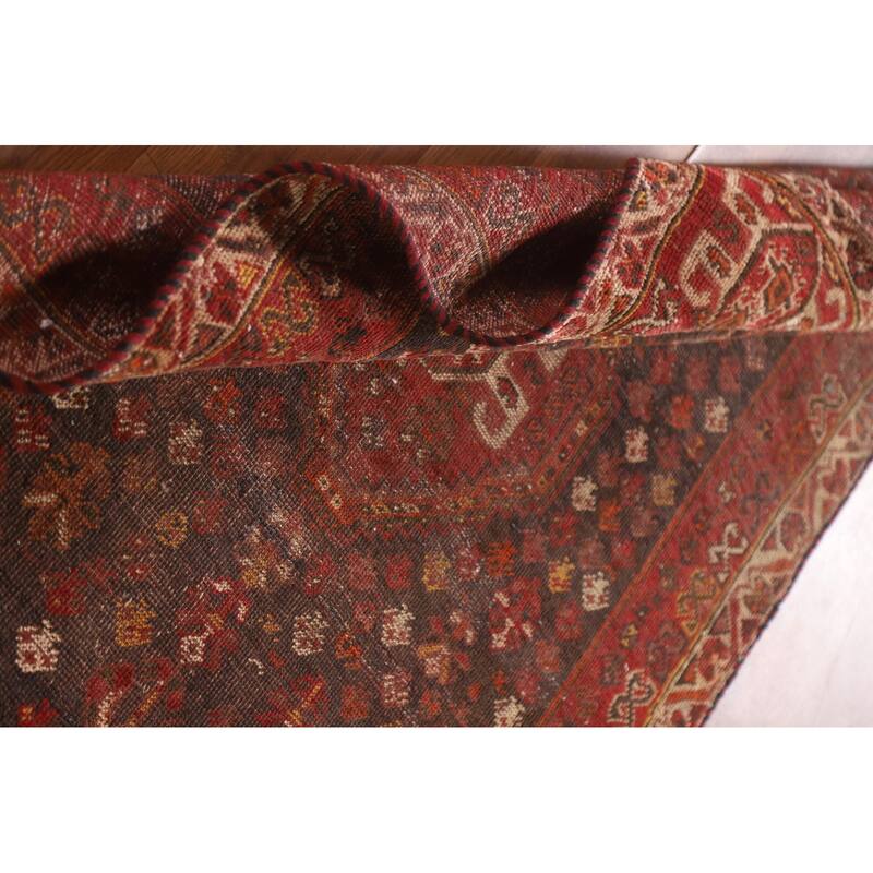 Vegetable Dye Red Shiraz Persian Antique Area Rug Handmade Wool Carpet - 3'3"x 4'11"