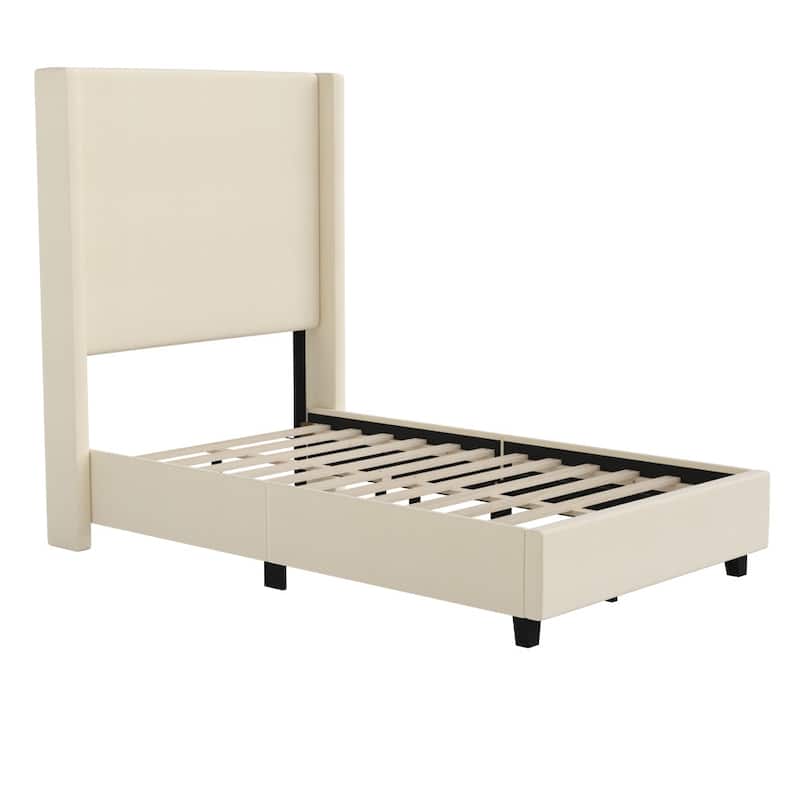 Modern Upholstered Platform Bed with Channel Stitched Headboard