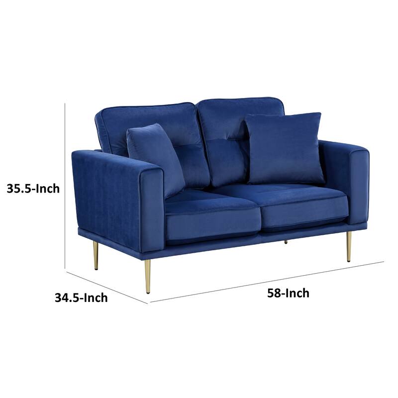 Voxo Loveseat with 2 Accent Pillows, Blue Velvet Padded Seat, 58 Inch