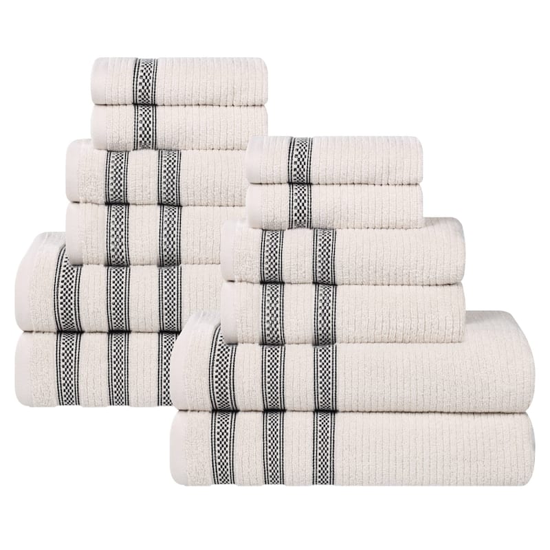 Superior Brea Zero Twist Cotton Ribbed Modern 12 Piece Bathroom Towel Set