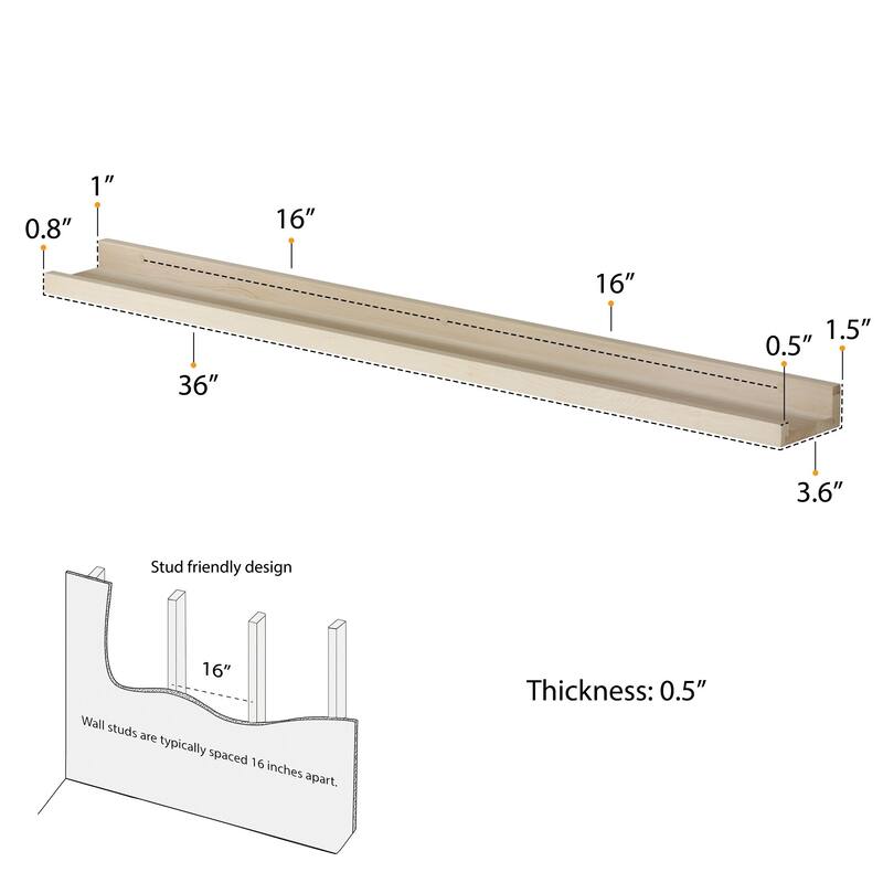 Wallniture Denver Natural Floating Shelves Picture Ledge Vinyl Display Bookshelf (Set of 2)