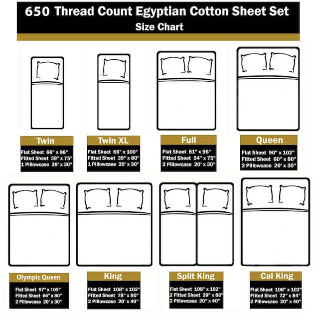 Superior Egyptian Cotton 650 Thread Count Bed Sheet Set
