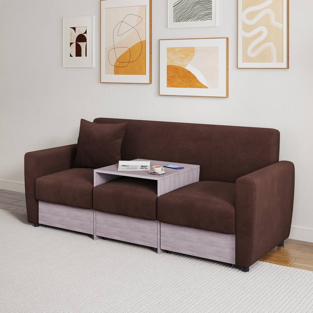 Multifunctional Living Room Sofa with Built-in Coffee Table and Storage Drawers, Perfect for Studios and Apartments