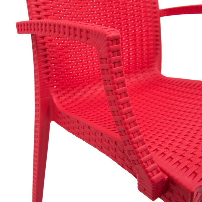 Mace Modern Textured Woven Style Outdoor Stackable Dining Arm Chair with UV Resistant for Patio or Garden Set of 4