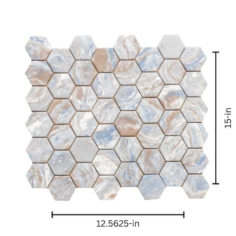 Recycled 1.88x1.88 Greige Wood Look Glass Hexagon Mosaic Tile - Wall & Backsplash