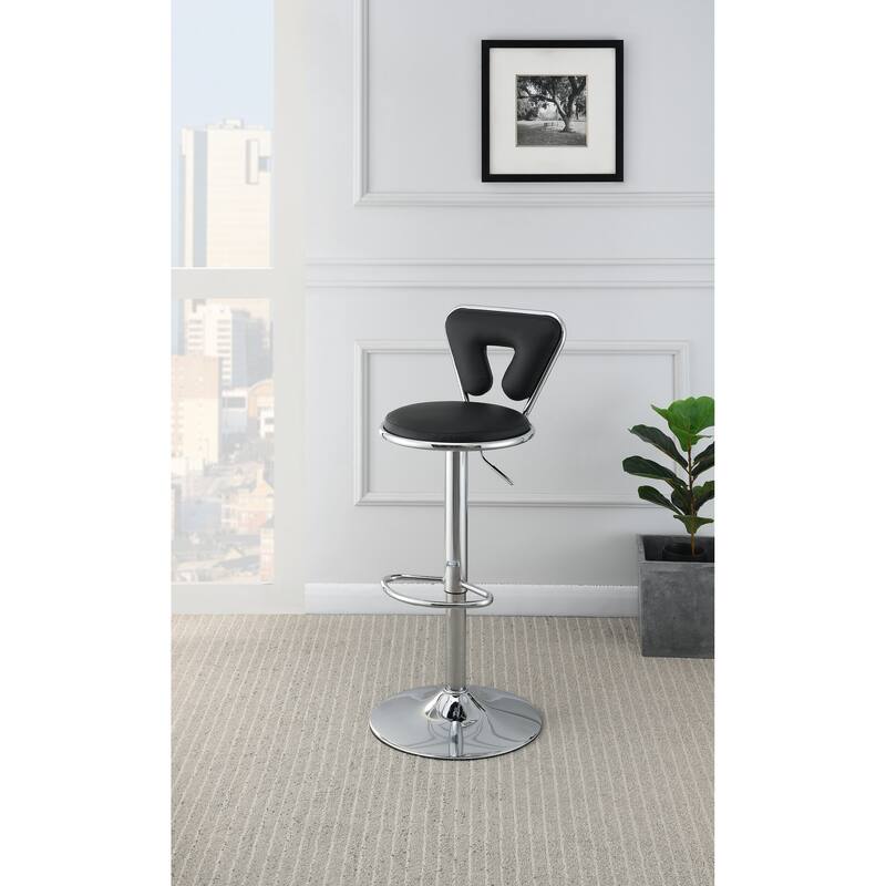 Adjustable Bar Stool Gas Lift Chair Black Faux Leather Chrome Base Metal Frame Modern Stylish Set Of 2 Chairs