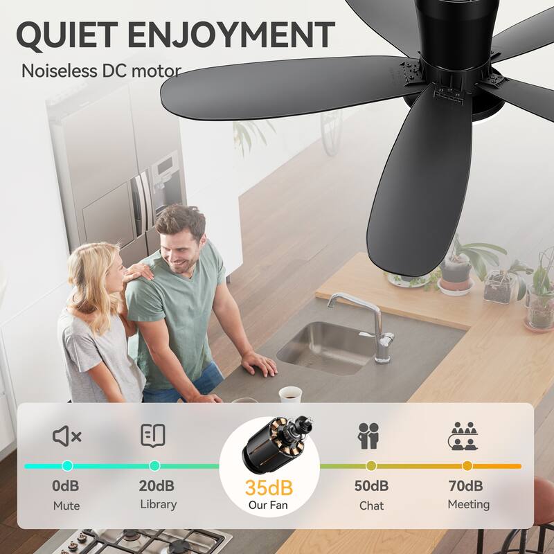 42-inch ABS 5-Blade Flush Mount Ceiling Fan with Dimmable LED Light and Remote