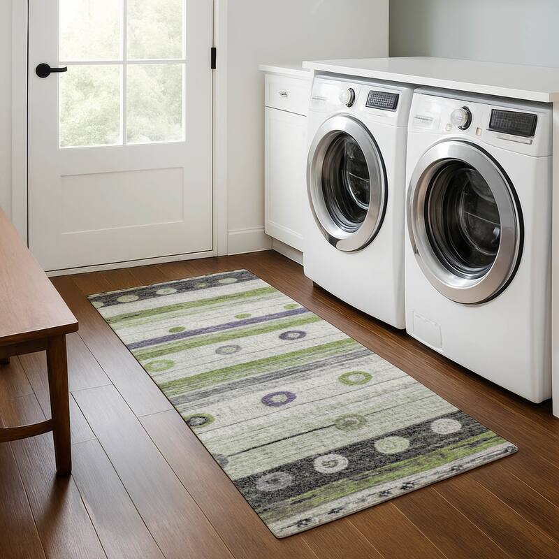 Premium Washable Super Soft Global Stripes Mayfield Rug - Aloe - 2'3" x 7'6"