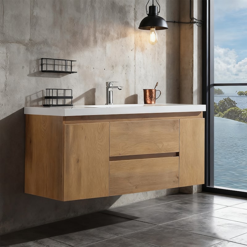 RupheonD 24" 30" 36" 48" Floating Bathroom Vanity in Warm Oak