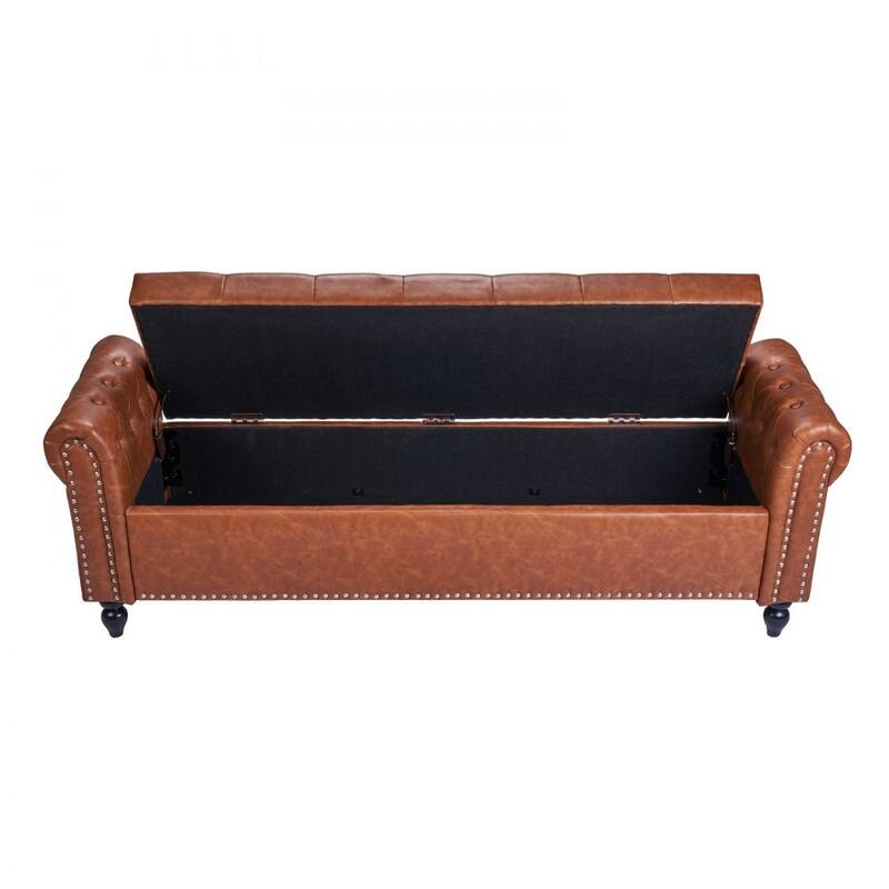 Modern PU Leather Storage Ottoman Bench with Soft-Close Hinges for Spacious Bedroom Organizer - 65.4”L x 22”W x 18”H