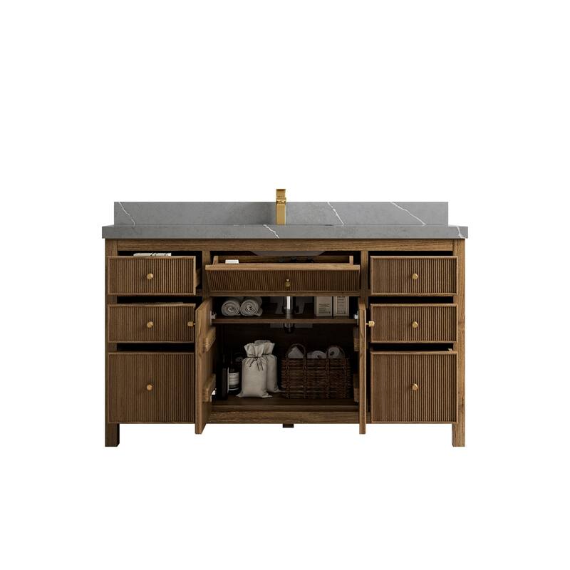 Willow Collections 60 in. W x 22 in. D Sonoma Teak Wood Single Sink Bathroom Vanity with Countertop