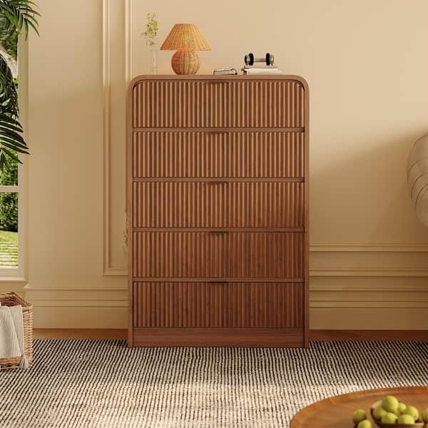 Fluted 5 /6 / 8-Drawer Dresser, Modern Rounded Edge, Walnut Wood Color Deep Storage Chest for Home - Bed Bath & Beyond - 44081636 Fluted 5 /6 / 8-Drawer Dresser, Modern Rounded Edge, Walnut Wood Color Deep Storage Chest for Home - Bed Bath & Beyond - 44081636