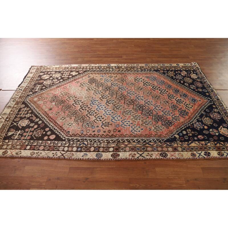 Vegetable Dye Shiraz Persian Antique Area Rug Hand-knotted Wool Carpet - 4'10"x 7'7"