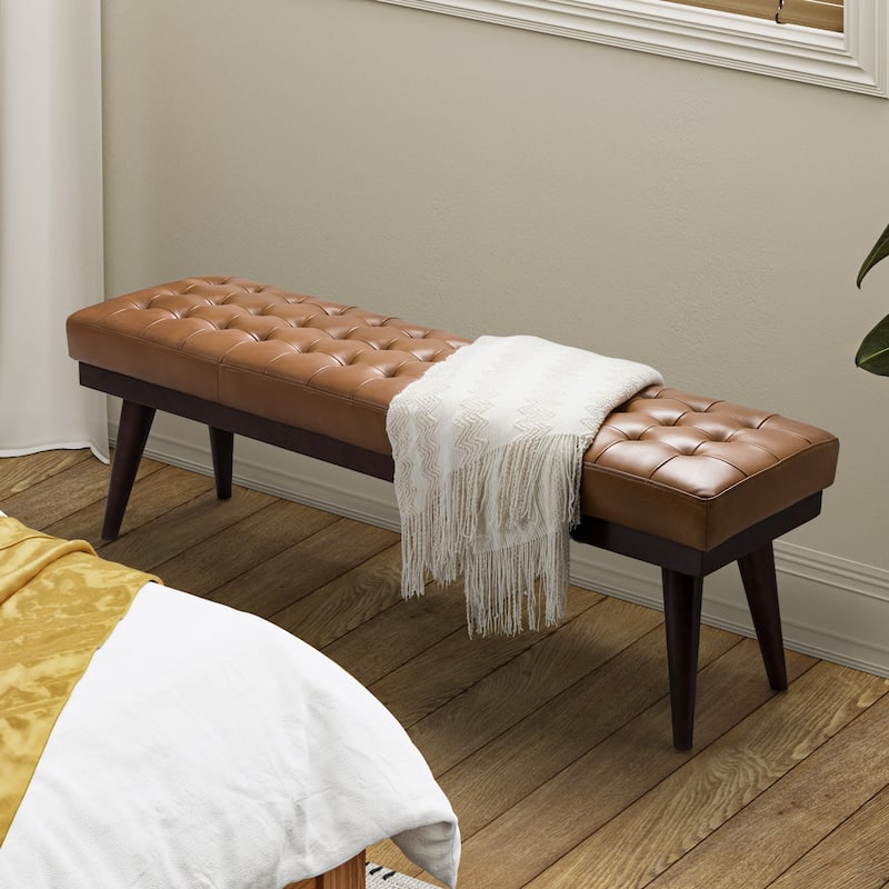 Felisa Modern Genuine Leather Tufted Bench With Solid Wood Base By HULALA HOME