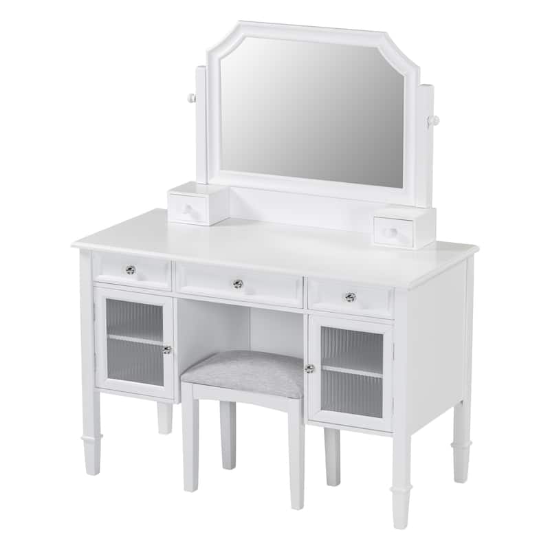 44.4" Makeup Vanity Desk with Large Adjustable Mirror and Cabinet