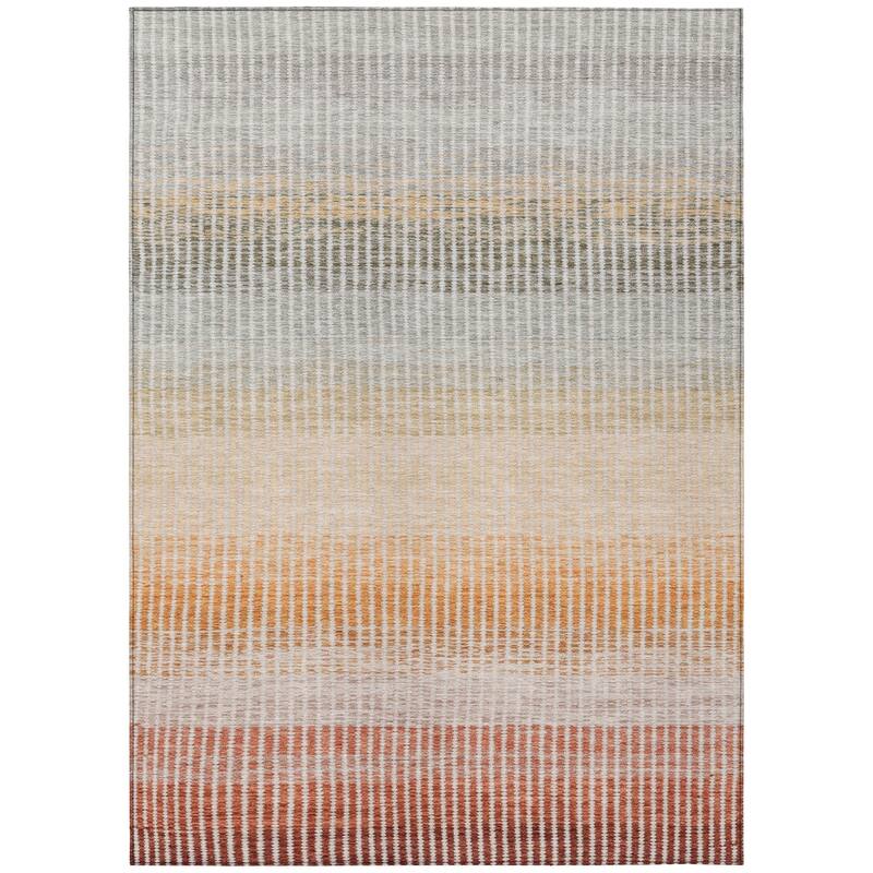 Machine Washable Indoor/ Outdoor Contemporary Stripes Chantille Rug