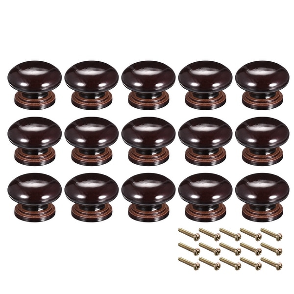 Round Pull Knob Handle 35mm Dia Cabinet Furniture Bedroom Dark Brown 15pcs