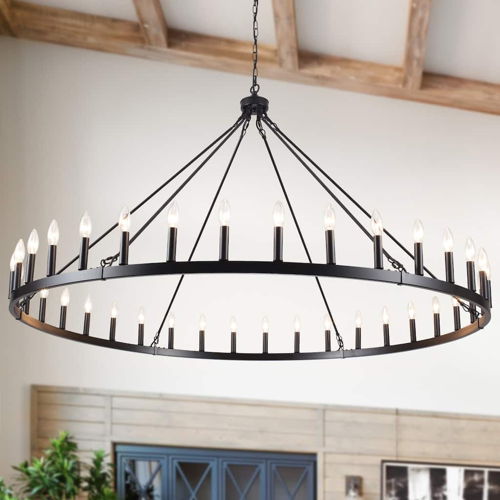 36-Light 47 in. Large Modern Farmhouse Candle Wagon Wheel Chandelier for Living Room