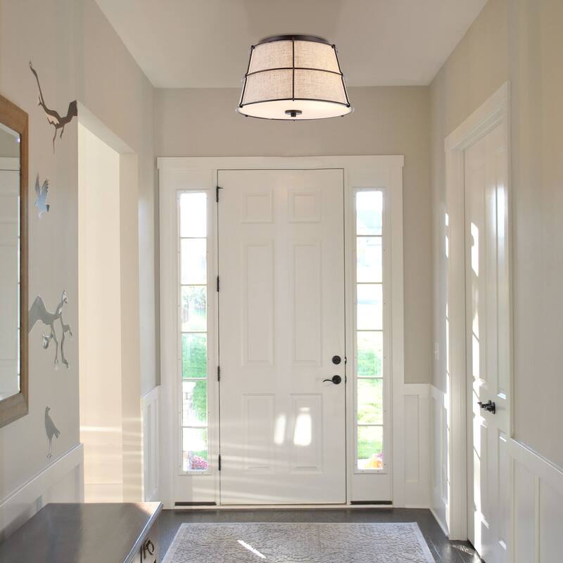 Chadwick 14" 2-Light Rustic Farmhouse Iron LED Flush Mount, Oil Rubbed Bronze by JONATHAN Y - 2 Light