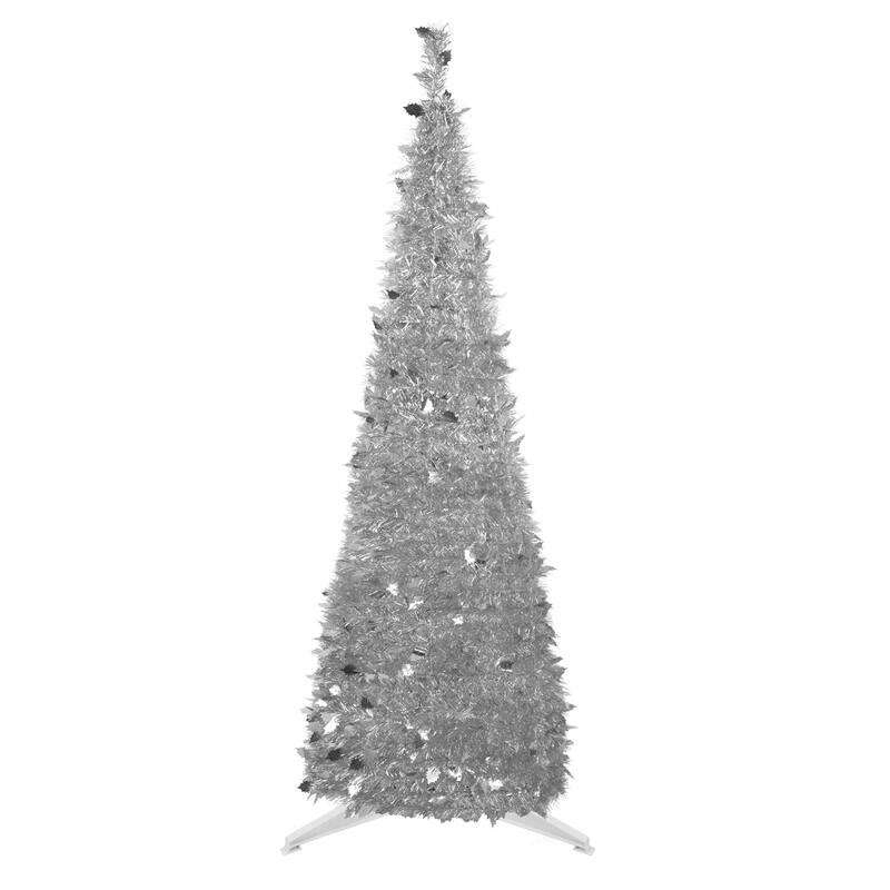 6' Silver Tinsel Pop-Up Artificial Christmas Tree, Unlit - 6 Foot