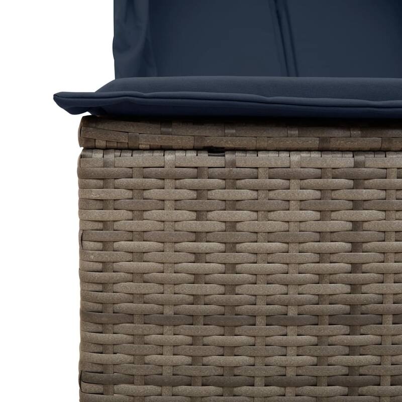 vidaXL Double Sun Lounger with Roof and Curtains Poly Rattan Brown/Gray/Black - 40.9" x 77.6" x 76"