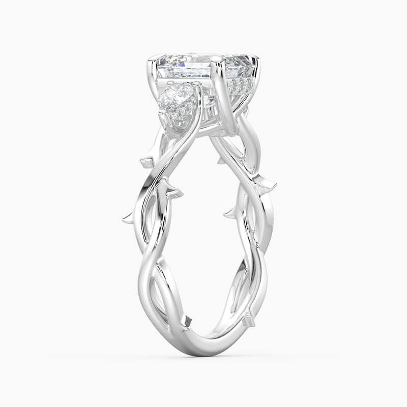 Auriya 14k Gold Asscher Lab Grown Diamond Thorn Vine Three Stone Hidden Halo Engagement Ring 1 to 5 ct. tw. (F-G, VS)