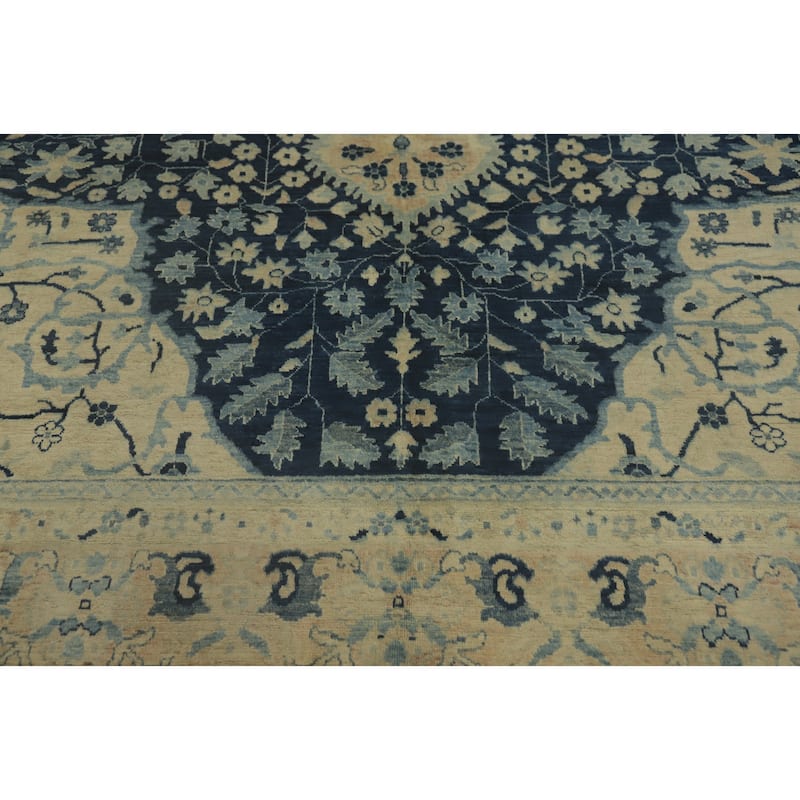 Hand Knotted Oriental 100% Wool Carpet Transitional Floral Navy Blue & Blues Oushak Area Rug - 12' 3'' X 9' 0''