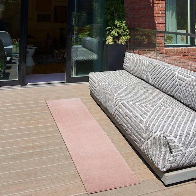 Nourison Essentials Solid Contemporary Indoor/ Outdoor Area Rug - 2' x 6' Runner - Pink