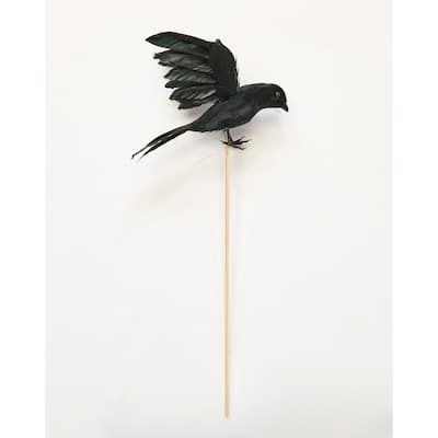 6" Feather Open Wing Artificial Crow on 12" Stick, Set of 3