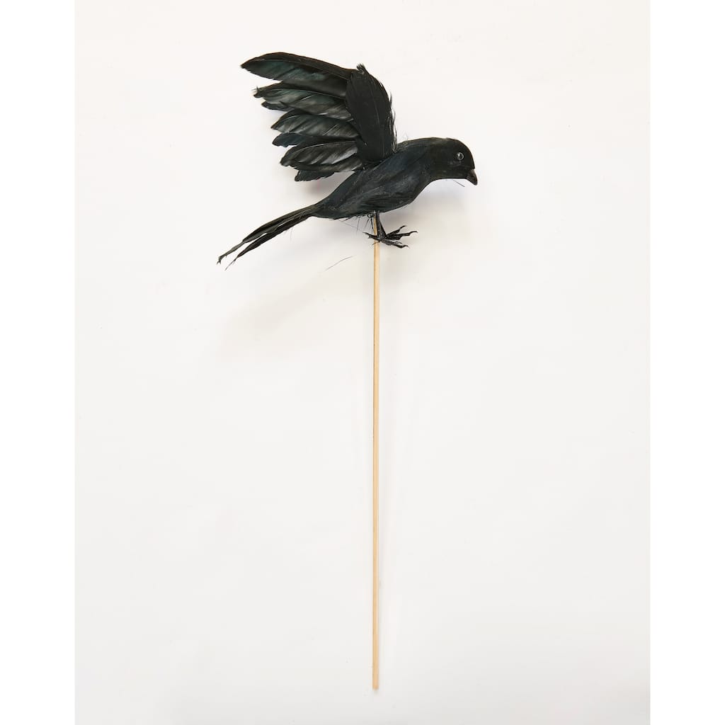6" Feather Open Wing Artificial Crow on 12" Stick, Set of 3