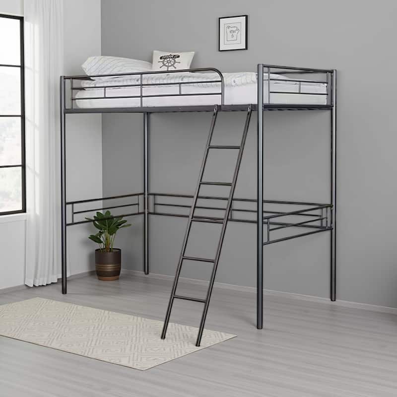 Mylz Twin Loft Bed, Black Metal Frame with Attached Angled Ladder