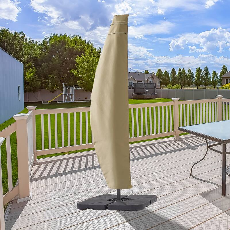 LIVOOSUN Patio Offset Umbrella Covers 600D Waterproof, Fits 8ft-11ft - Beige