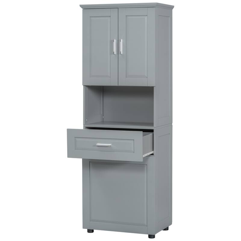 Tall Bathroom Linen Tower with Cabinet, Drawer and Hamper
