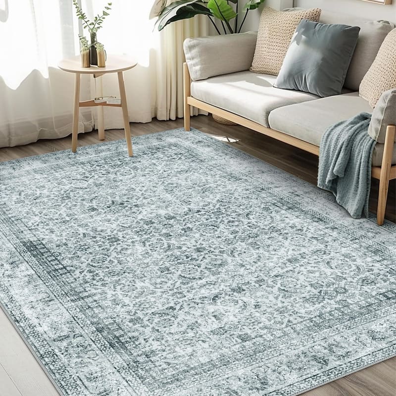Mcow Machine Washable Boho Vintage Retro Floral Non Slip Rug