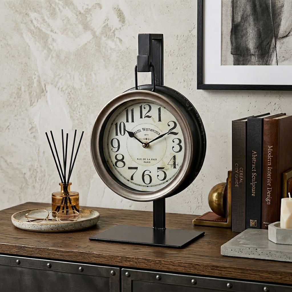HomeRoots Metallic Brown Metal Hanging Desk Table Clock - 5.00 in. x 16.00 in. x 9.00 in.