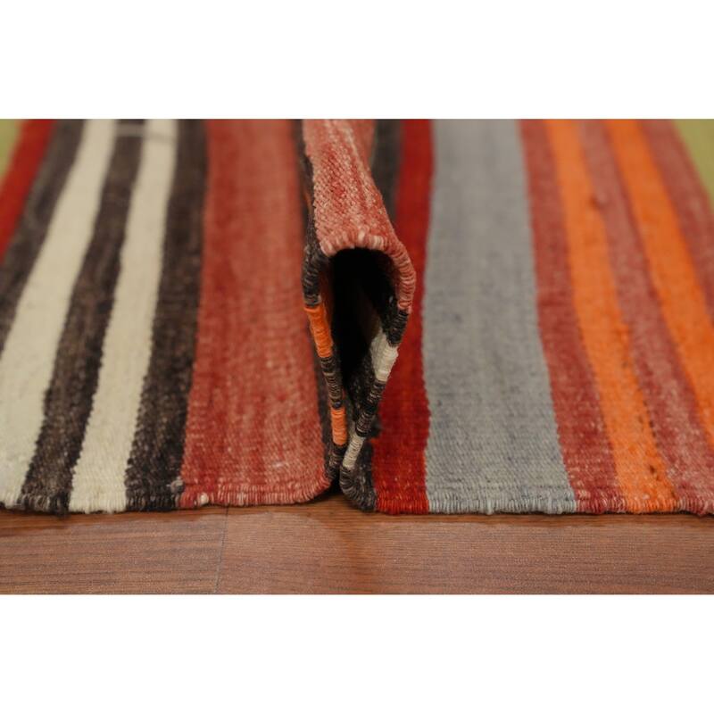 Hand Woven Oriental 100% Wool Carpet Southwestern Geometric Oranges & Rust Kilim Runner Rug - 9' 3'' X 4' 5''