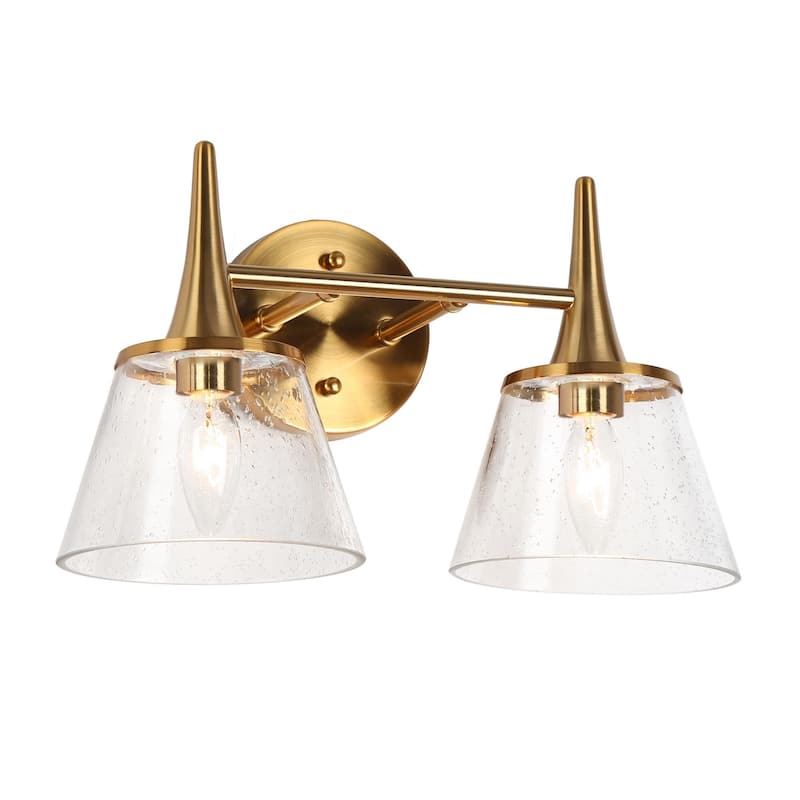 Mola Modern Gold 2-Light Bathroom Vanity Lights Seeded Glass Wall Sconces - L 14.2" x W 7.9" x H 9"
