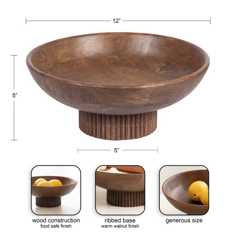 Kate and Laurel Rooks Ribbed Wood Bowl - 12x12x5