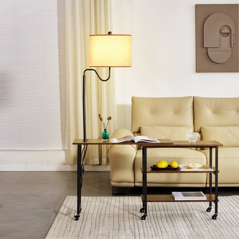 L-shaped Computer Desk with Desk Lamp, Wheels and Shelves