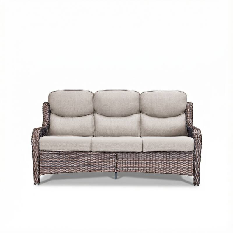 Pocassy Outdoor 3 Seat Sofa with 5 In Thick Cushion Patio Wicker Sofa