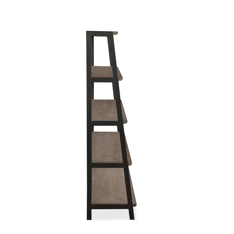 Finch Wood and Metal Etagere Bookcase in Buckwheat and Antique Bronze - 59" x 46" x 16"