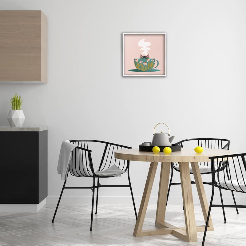 Stupell Cat Peeking Over Teacup Framed Giclee Art Design By Sarah Hickman