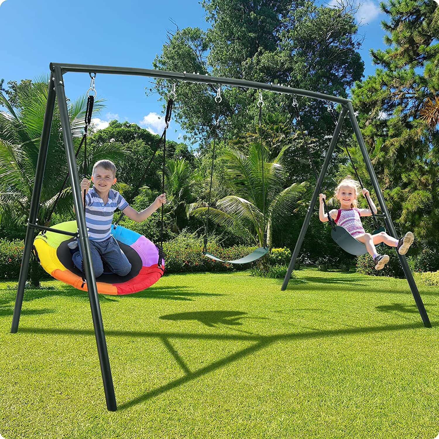 Heavy Duty Saucer Swing Set Playground With 2 Sandbags A Frame Metal