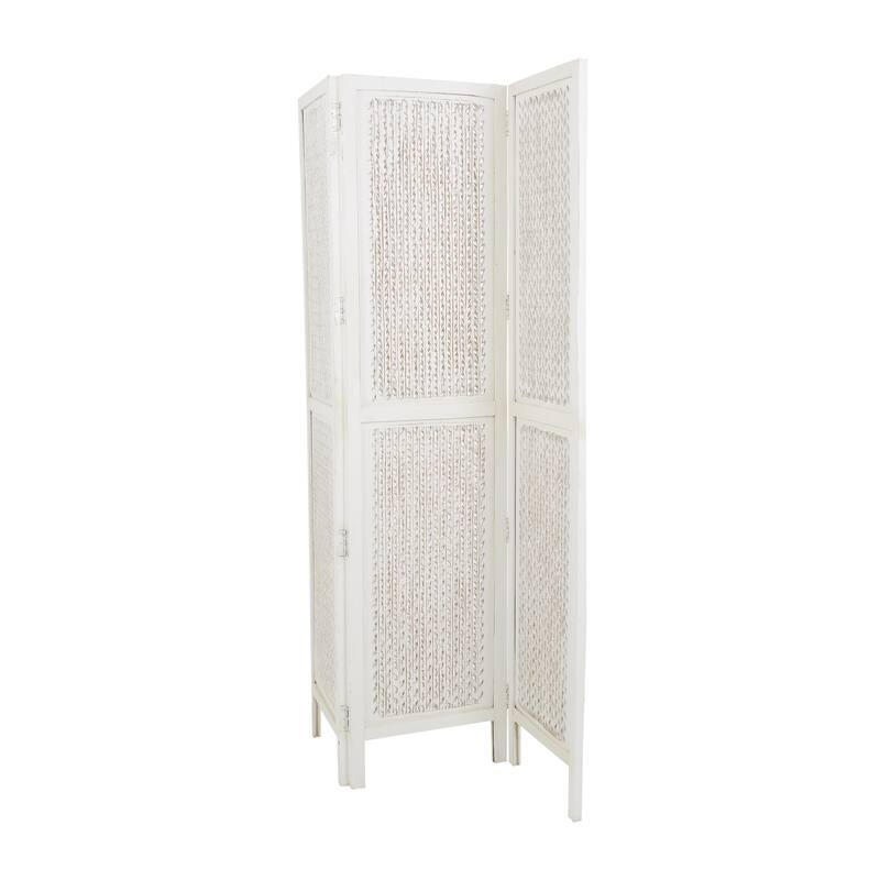 White Mango Wood Cutout 3 Panel Geometric Partition Room Divider Screen